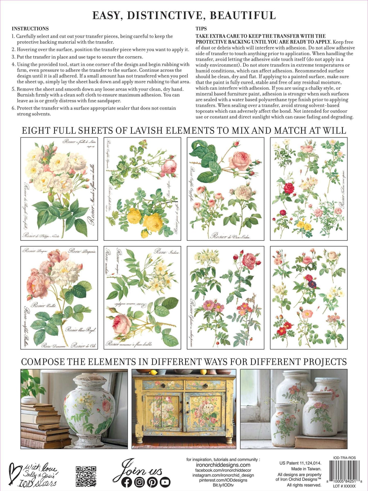 IOD Rose Botanical Transfer - Blue Moon Vintage Mercantile