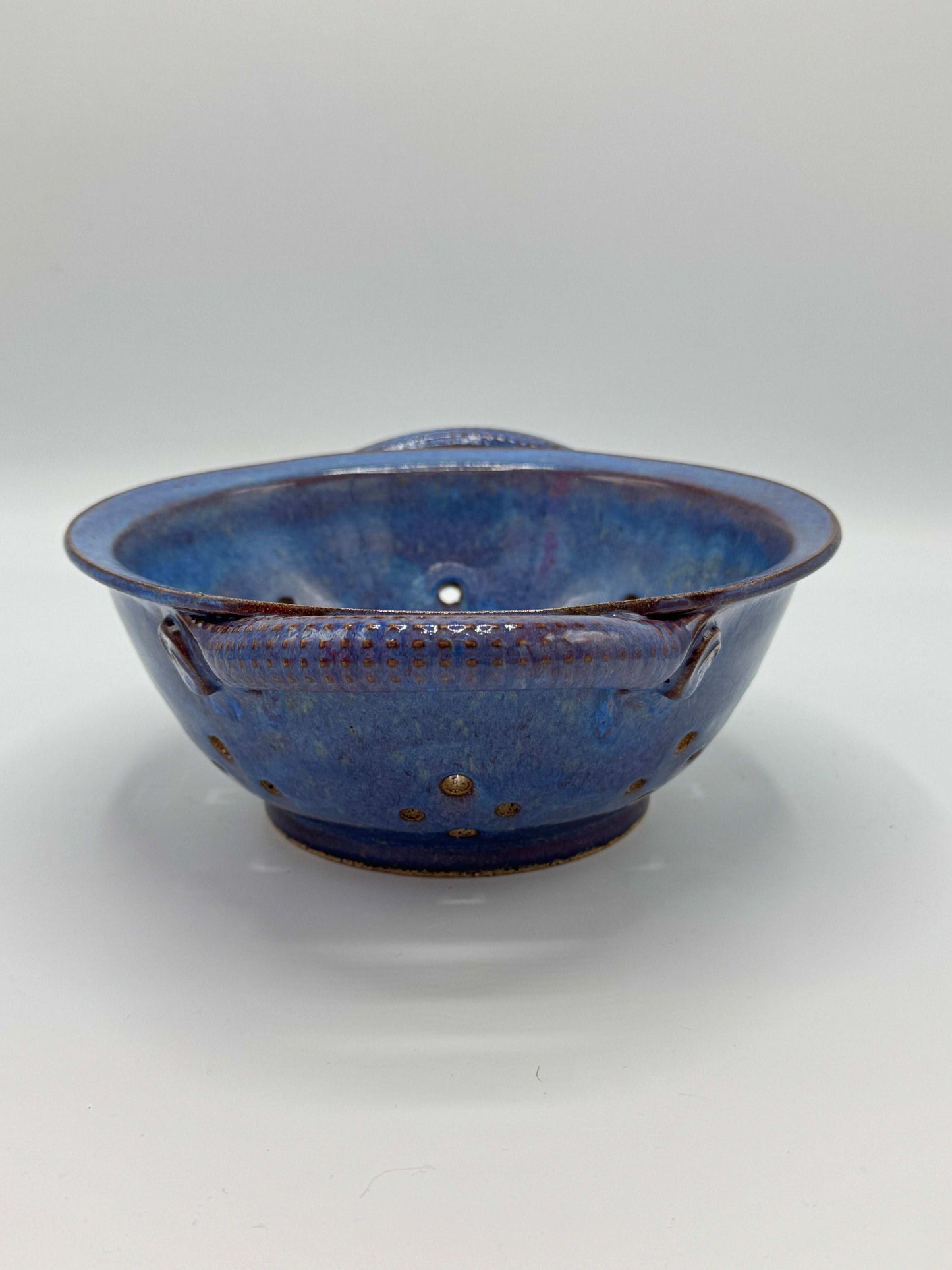 Large Blue Handmade Pottery Colander – 8" Diameter