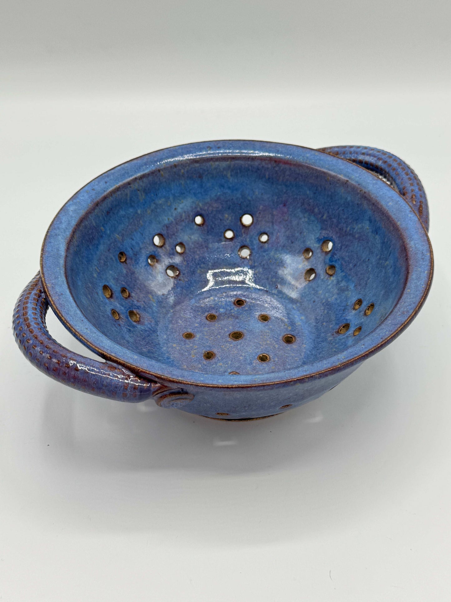 Large Blue Handmade Pottery Colander – 8" Diameter