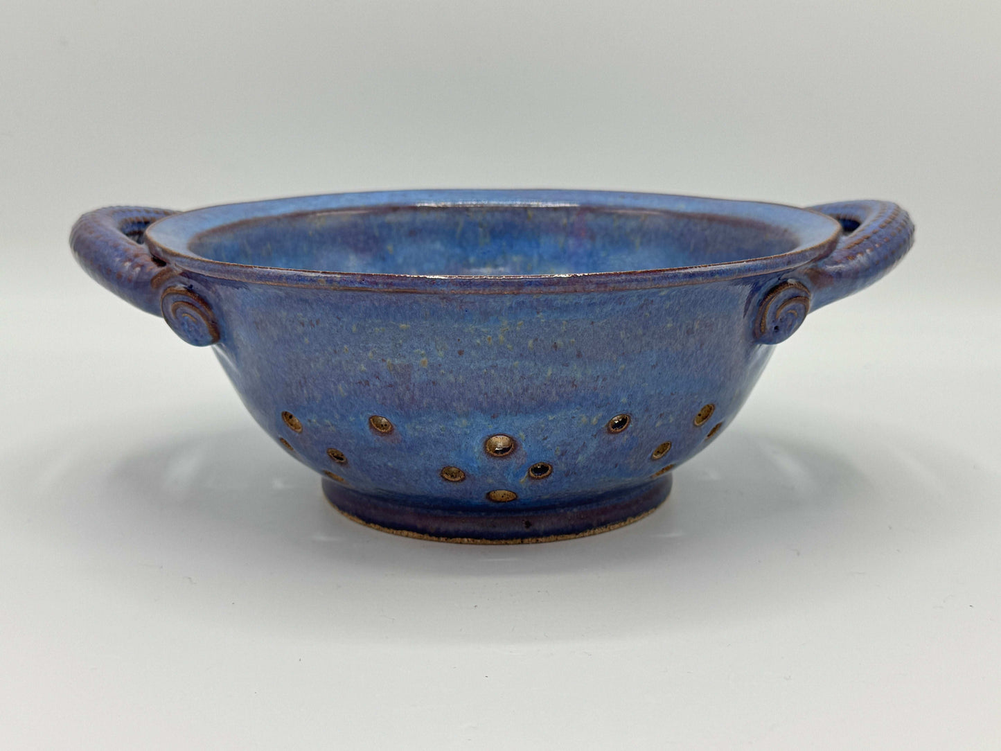 Large Blue Handmade Pottery Colander – 8" Diameter