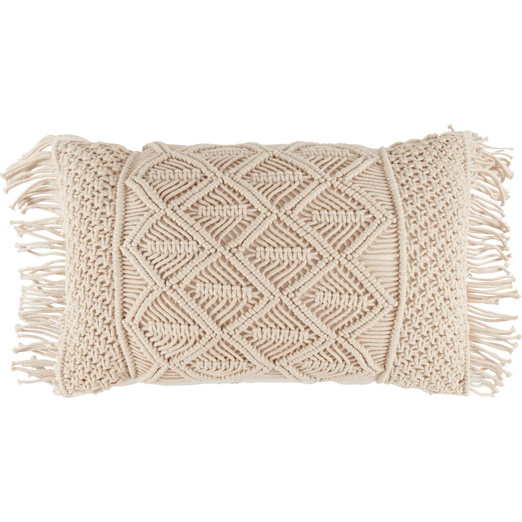 Macrame Fringe Pillow 20"x12" - Blue Moon Vintage Mercantile