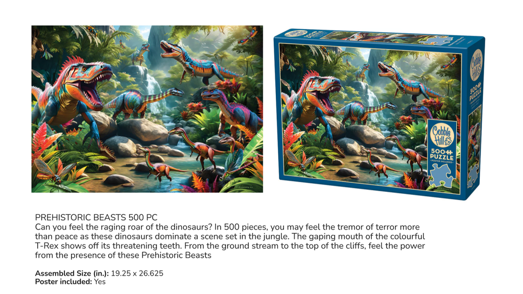 Jigsaw puzzle set with prehistoric beasts design and packaging