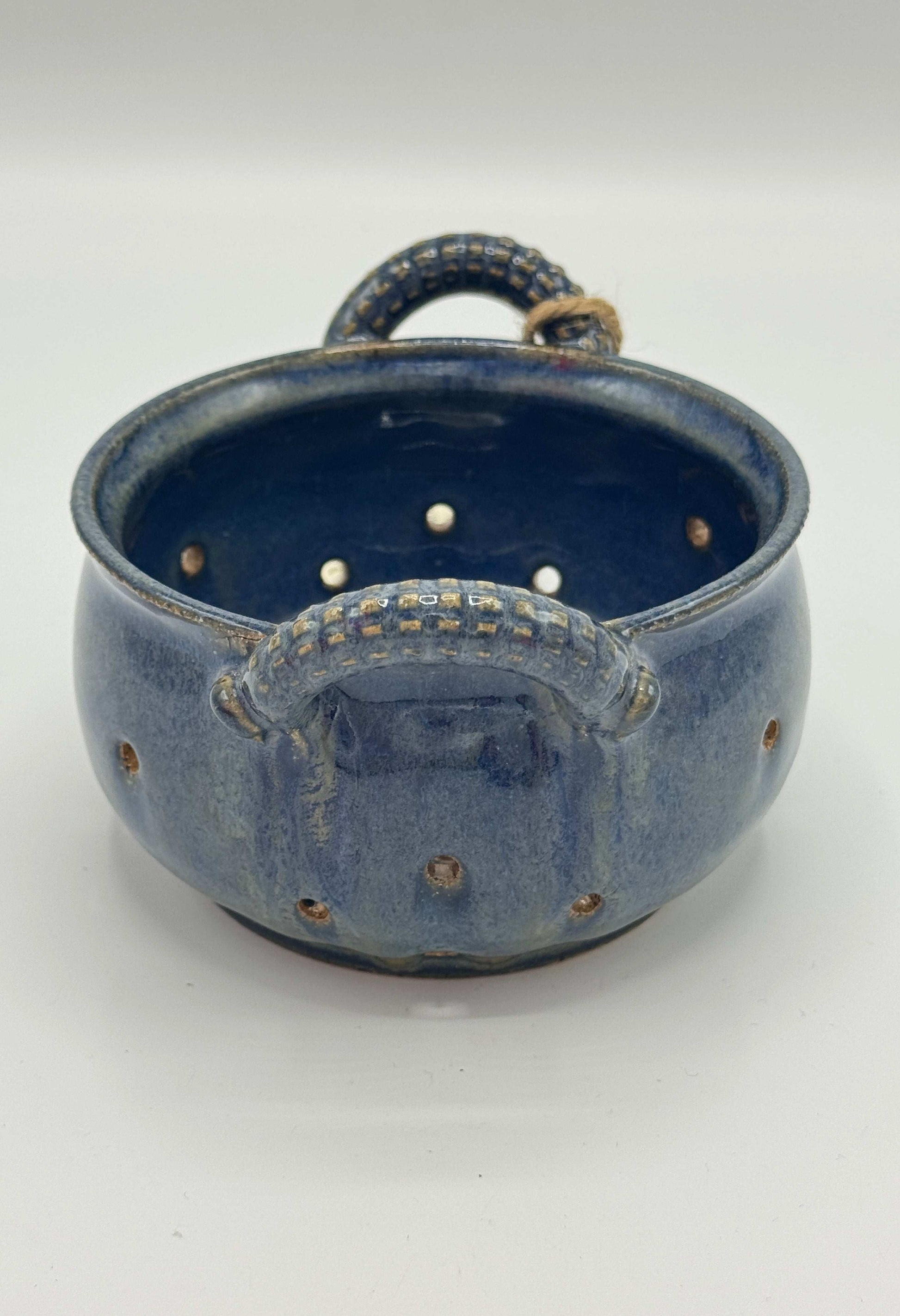 Blue Stoneware Colander – Small | Handmade by Adeovart