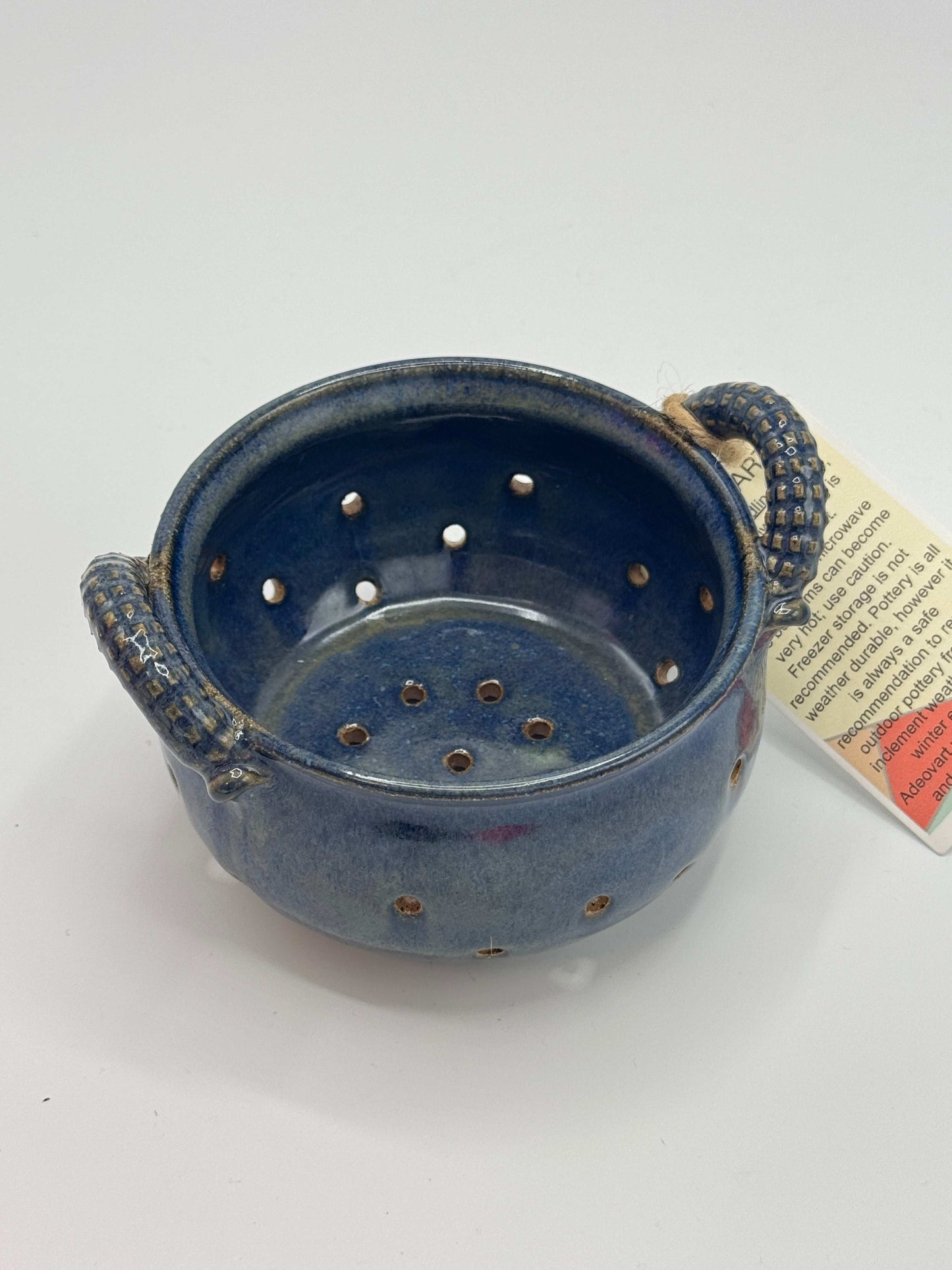 Blue Stoneware Colander – Small | Handmade by Adeovart