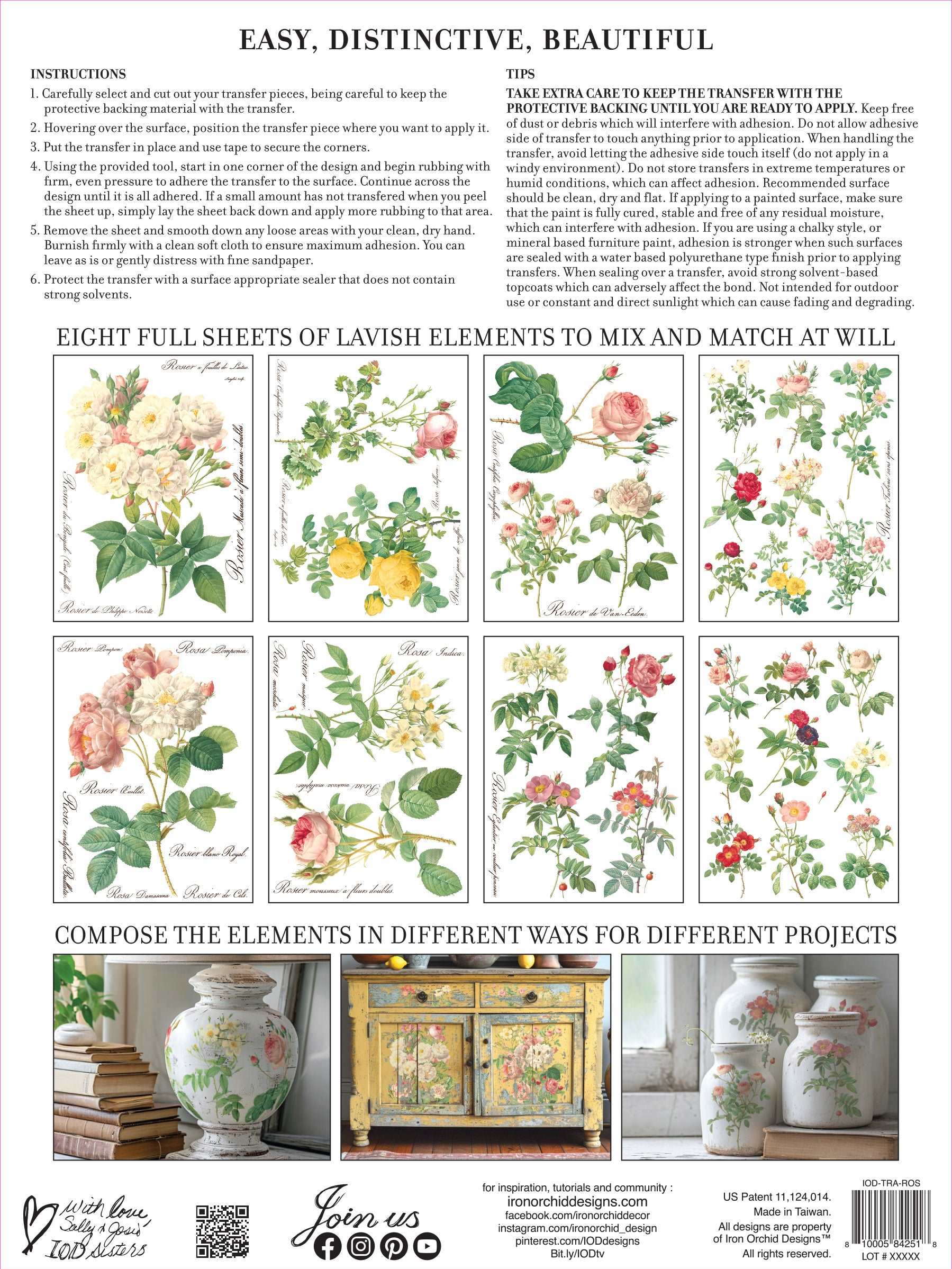 IOD Rose Botanical Transfer - Blue Moon Vintage Mercantile