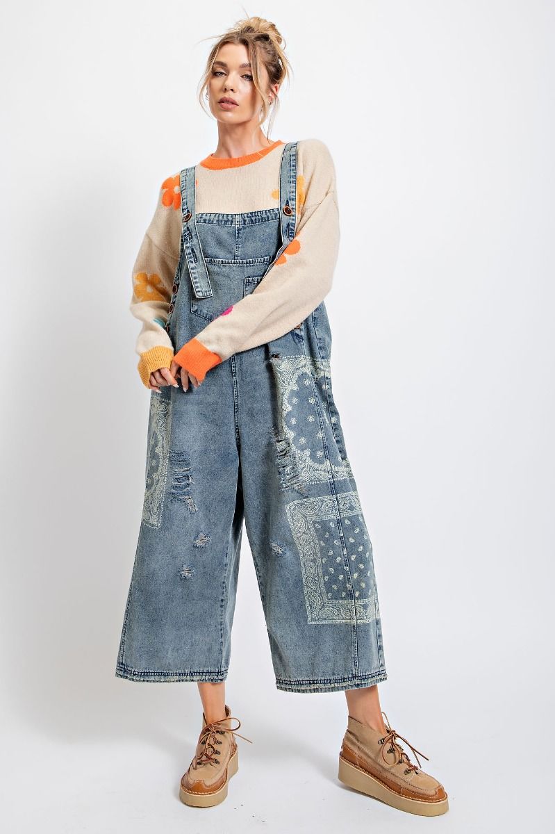 Easel Washed Denim Bandana Jumpsuit Blue Blue Moon Vintage Mercantile