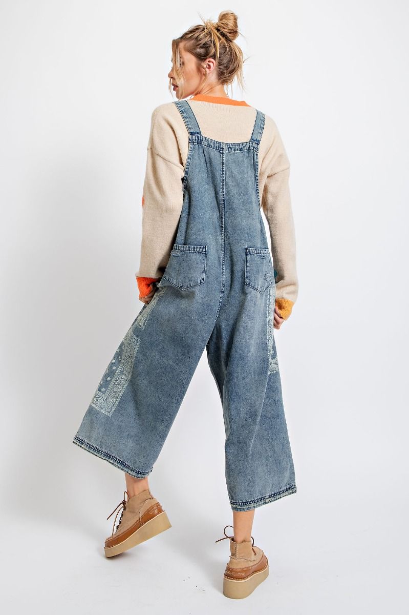 Easel Washed Denim Bandana Jumpsuit Blue - Blue Moon Vintage Mercantile