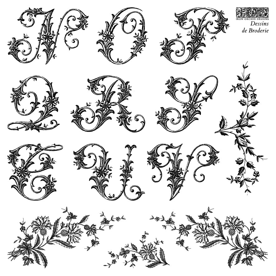 IOD Dessins de Broderie Labels Stamp 6x6