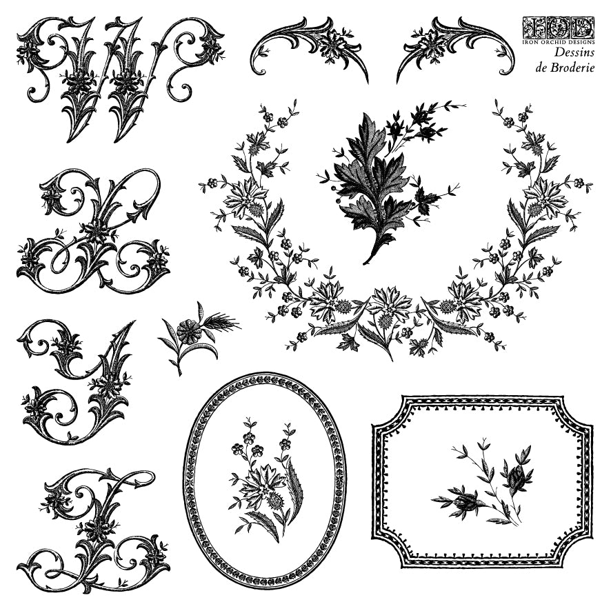 IOD Dessins de Broderie Labels Stamp 6x6