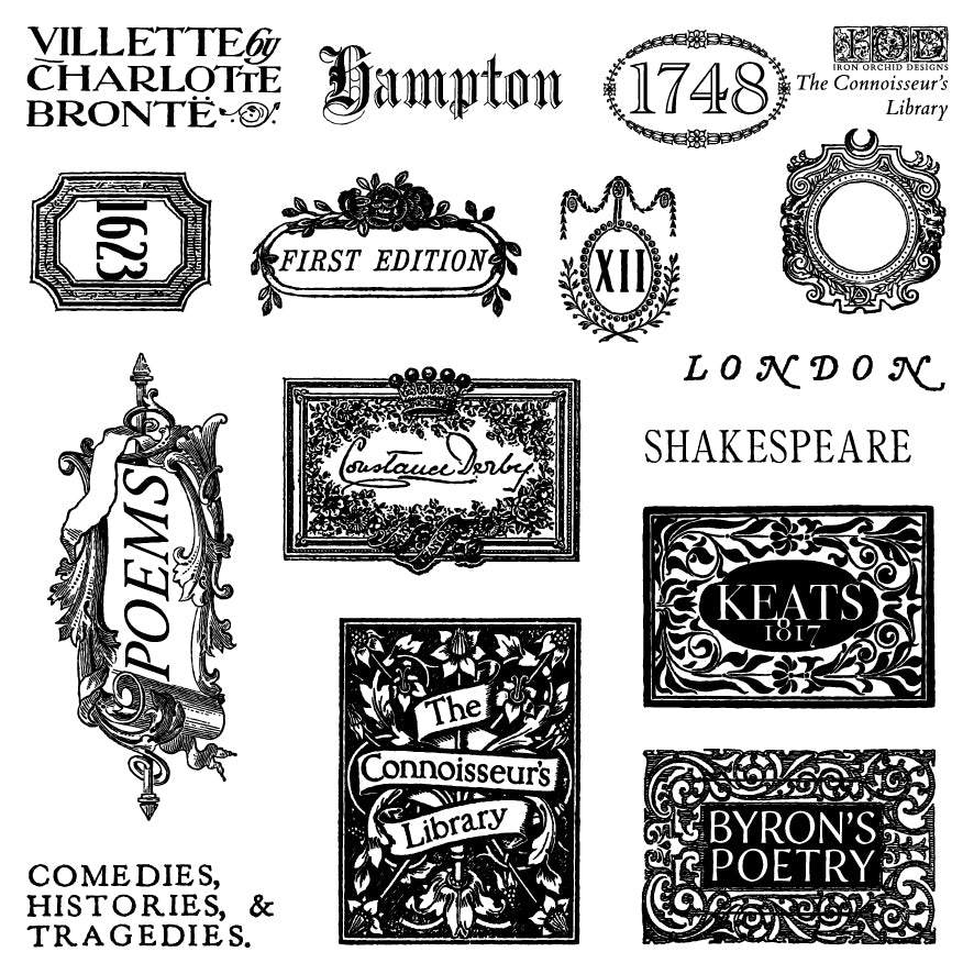 IOD The Connoisseur's Library Labels Stamp 6x6