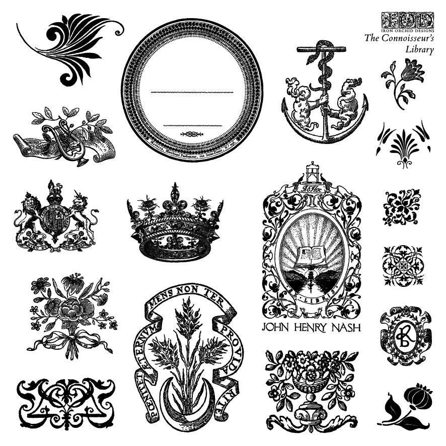 IOD The Connoisseur's Library Labels Stamp 6x6