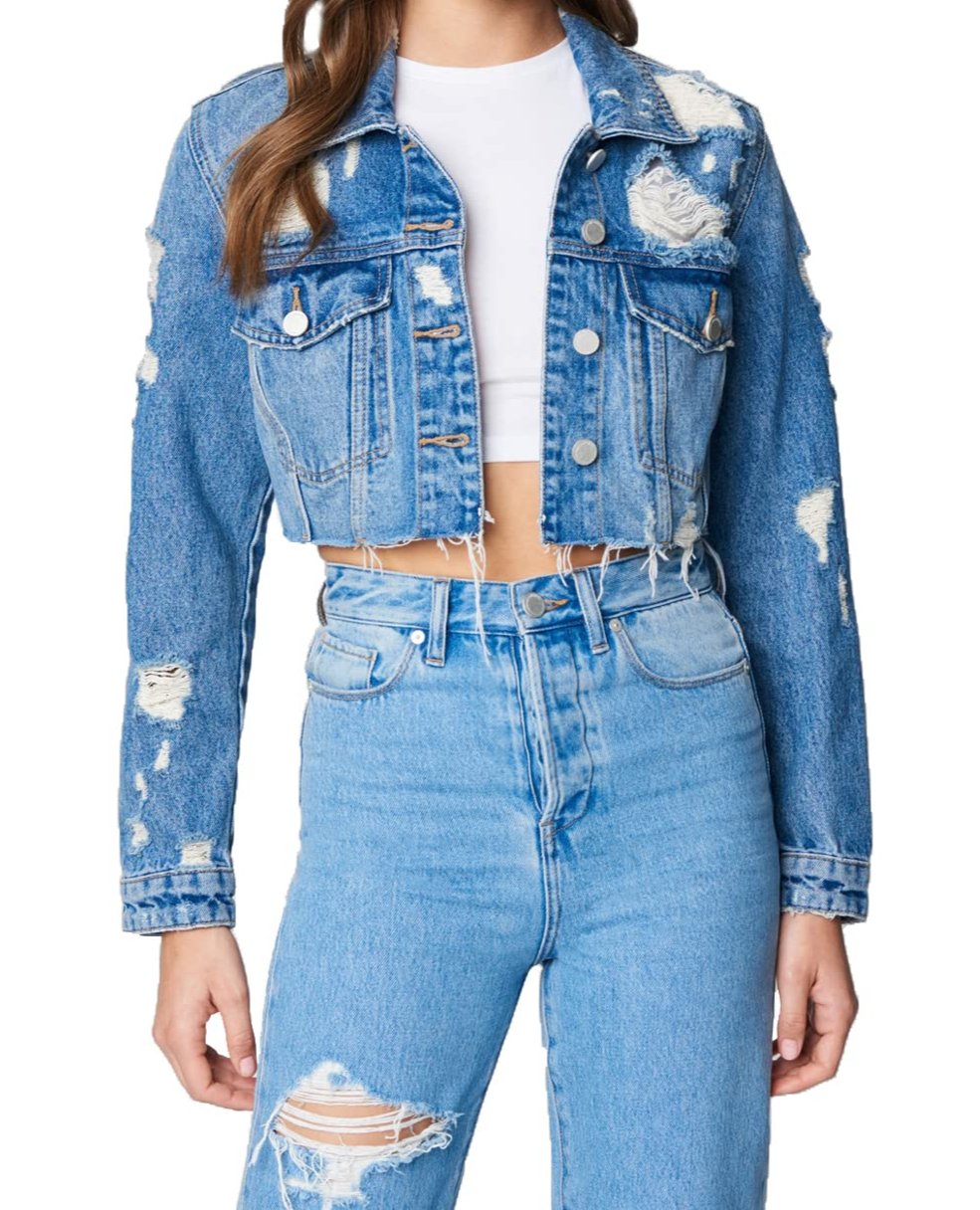 Distressed Cropped Denim Trucker Jacket LG by BlankNYC - Blue Moon Vintage Mercantile