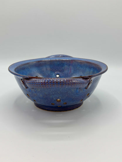Large Blue Handmade Pottery Colander – 8" Diameter