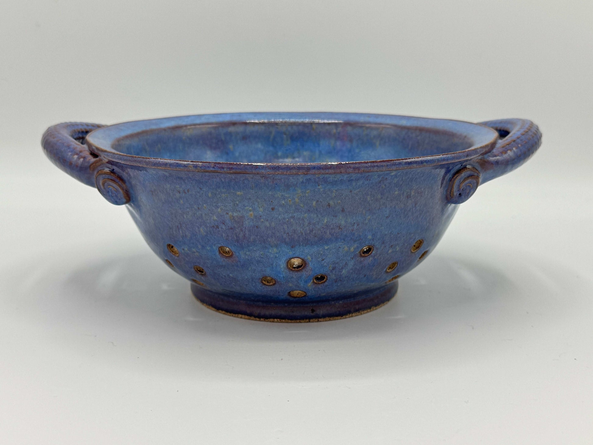 Large Blue Handmade Pottery Colander – 8" Diameter