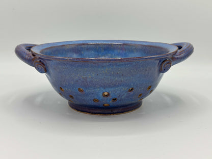 Large Blue Handmade Pottery Colander – 8" Diameter