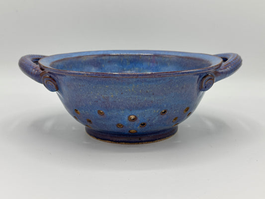 Large Blue Handmade Pottery Colander – 8" Diameter
