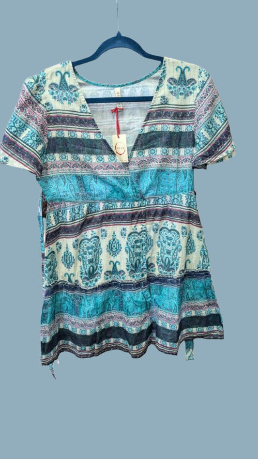 Raga Boho Top with Tie SZ:  SM - Blue Moon Vintage Mercantile